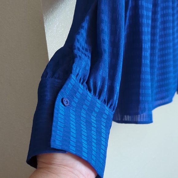 Calvin Klein Women's Blue Striped Textured Blouse - Picture 2 of 10